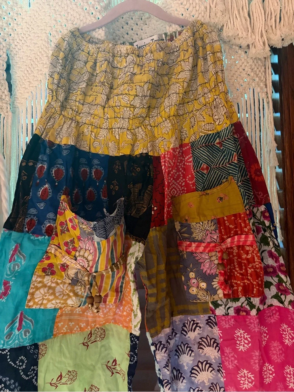 Boho patchwork pants jogger pockets  cotton OS free size Jessica Taylor s m l - Picture 2 of 10